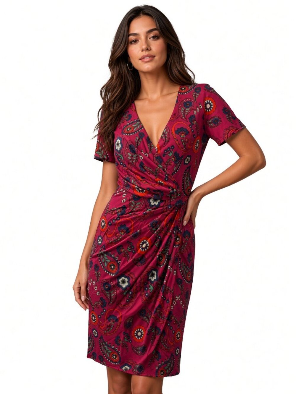 ISSA London Patterned Draped Jersey Dress 1 DJVI 1203SS Paisley Bordeaux New 2 6
